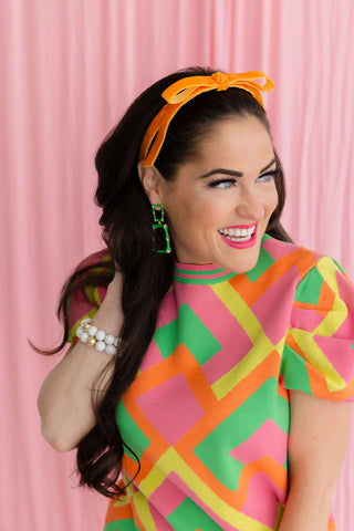 BRIANNA CANNON THIN ORANGE VELVET RIBBON BOW HEADBAND