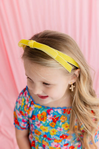 BRIANNA CANNON THIN YELLOW VELVET RIBBON BOW HEADBAND