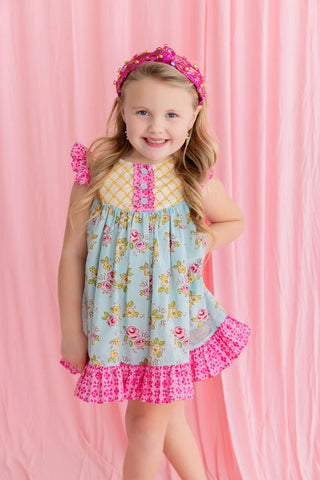 BRIANNA CANNON CHILD SIZE PINK & GOLD FLORAL HEADBAND WITH GOLD BEADS & PINK CRYSTALS