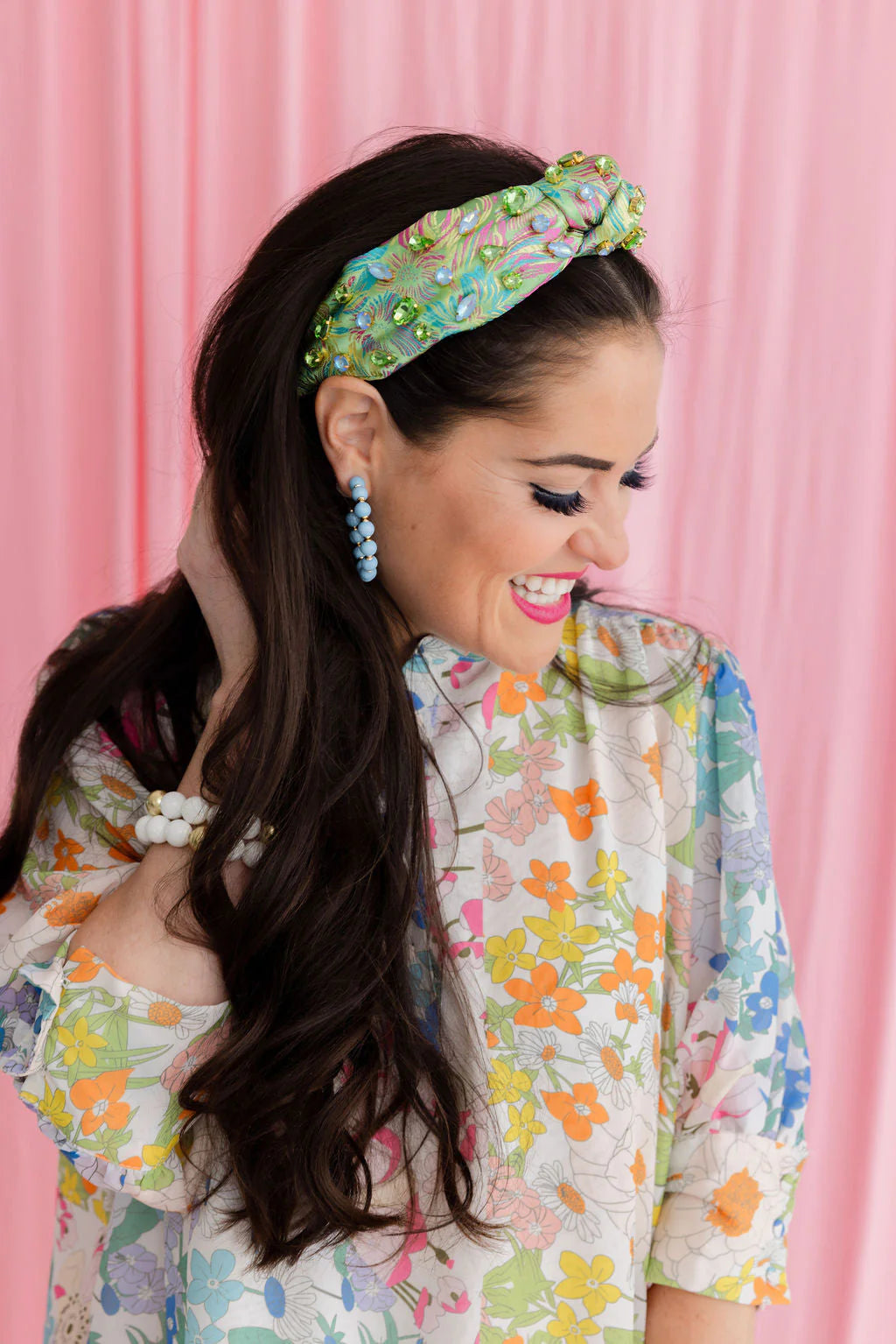 NEW BRIANNA CANNON spring floral headband in pink/green Rose Garden Bib Dress - Valentine main image 3