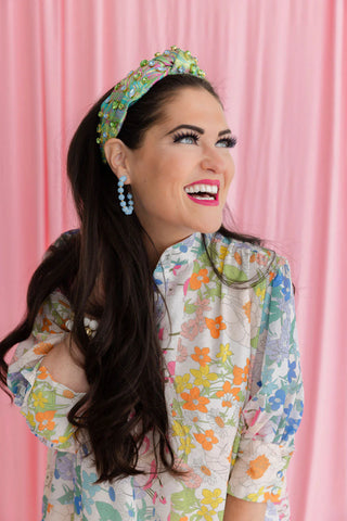BRIANNA CANNON ADULT SIZE BRIGHT GREEN FLORAL HEADBAND WITH PINK AND BLUE