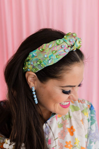 BRIANNA CANNON ADULT SIZE BRIGHT GREEN FLORAL HEADBAND WITH PINK AND BLUE