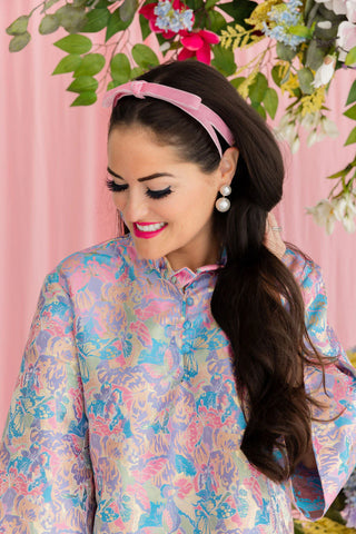 BRIANNA CANNON THIN LIGHT PINK RIBBON BOW HEADBAND