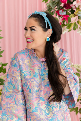 BRIANNA CANNON THIN PASTEL BLUE VELVET RIBBON BOW HEADBAND