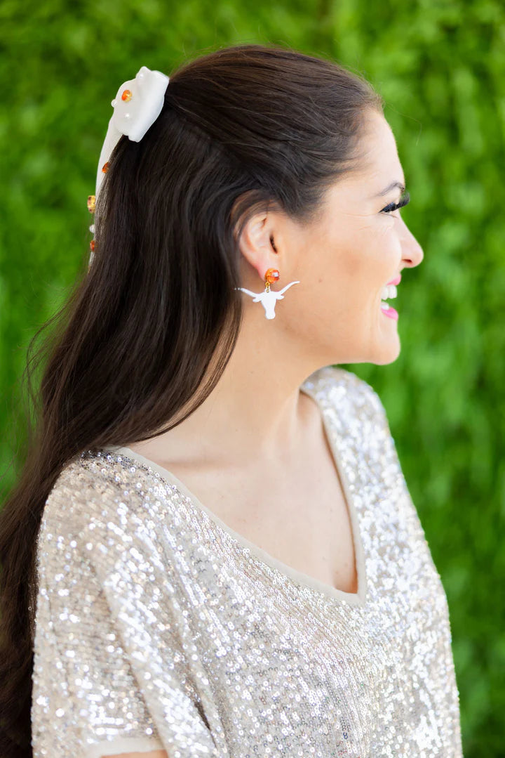 WHITE MINI TEXAS LONGHORN EARRINGS