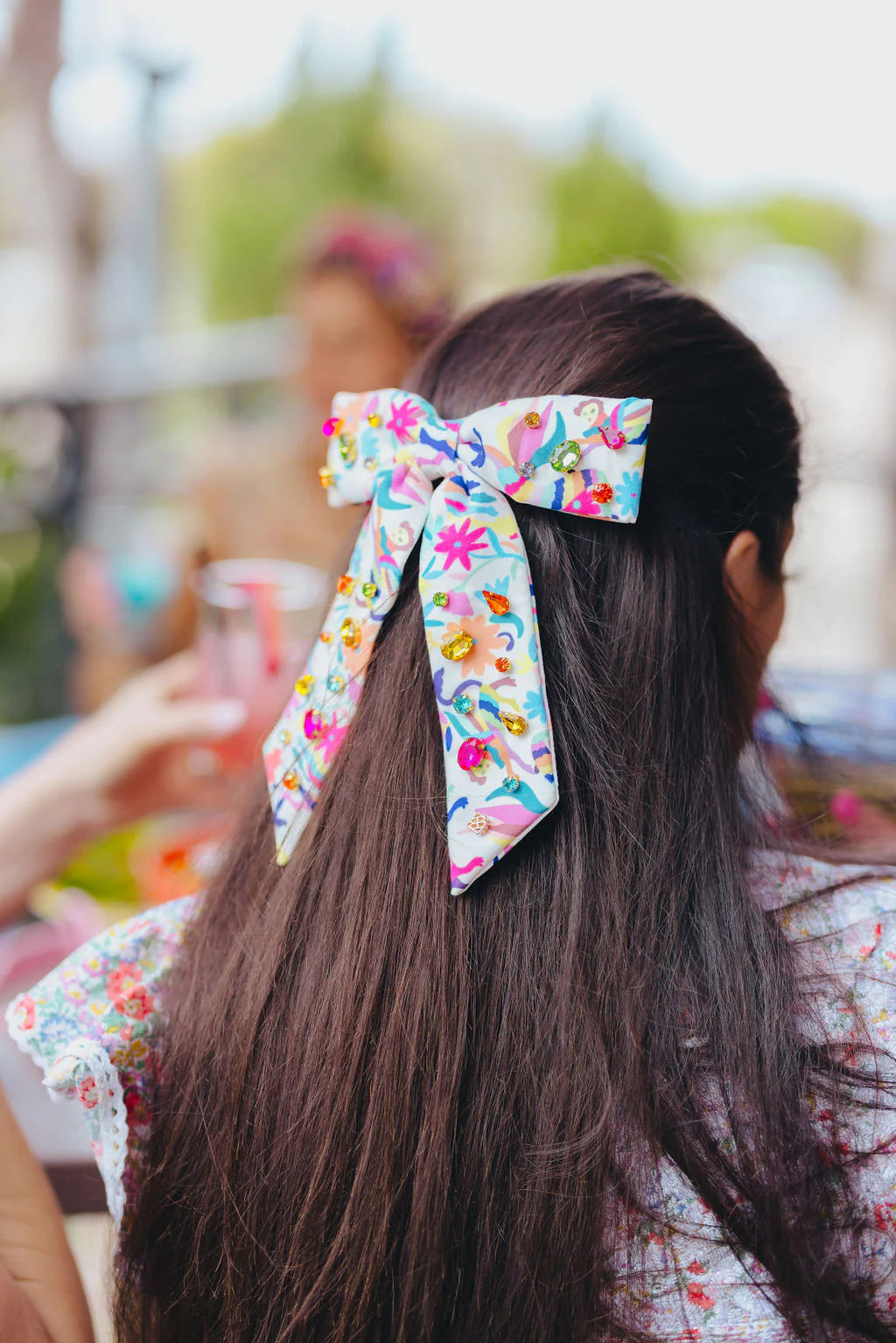 BRIANNA CANNON OTOMI PRINT BARRETTE BOW WITH CRYSTALS