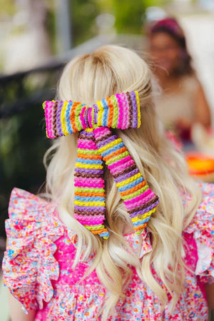 BRIANNA CANNON FIESTA RUFFLE RAINBOW BOW BARRETTE