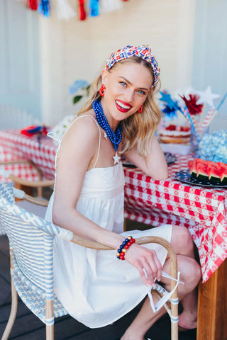 BRIANNA CANNON  ADULT SIZE FLORAL AMERICANA HEADBAND WITH CRYSTALS & PEARLS