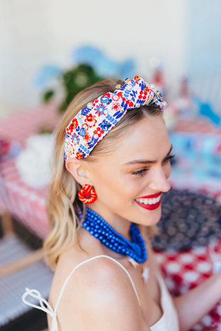BRIANNA CANNON  ADULT SIZE FLORAL AMERICANA HEADBAND WITH CRYSTALS & PEARLS