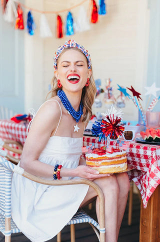 BRIANNA CANNON  ADULT SIZE FLORAL AMERICANA HEADBAND WITH CRYSTALS & PEARLS