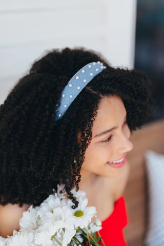 BRIANNA CANNON THIN DENIM & PEARLS HEADBAND