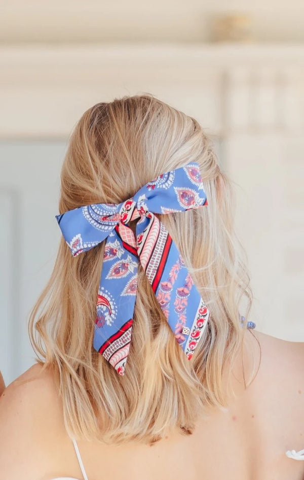 NEW BRIANNA CANNON women\'s bandana bow barrette in blue Bandana Bravado - blue - Paparazzi hair clip – JewelryBlingThing main image 4