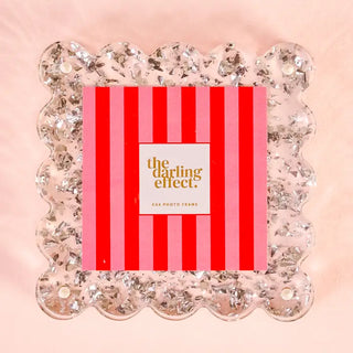 Square Scalloped Acrylic Frame-Silver Glitter