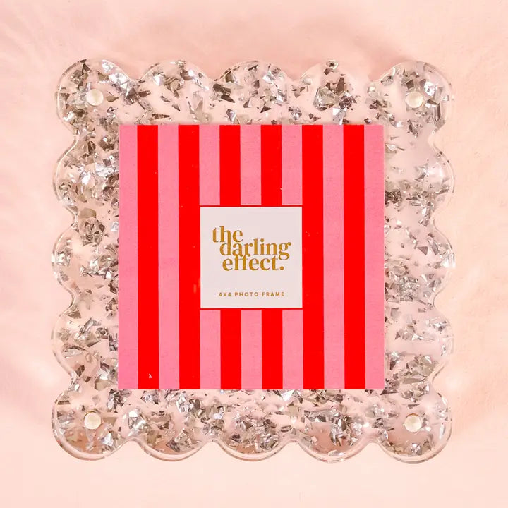 Square Scalloped Acrylic Frame-Silver Glitter