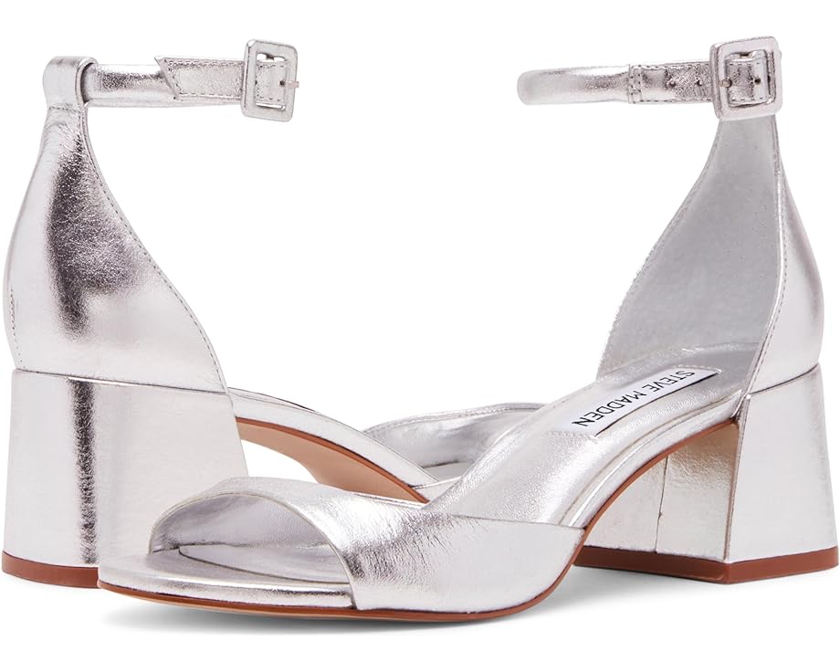 STEVE MADDEN ELLA SILVER LEATHER HEELS