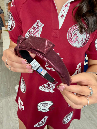 Texas A&M Maroon Thin Embroidered Ribbon Bow Headband