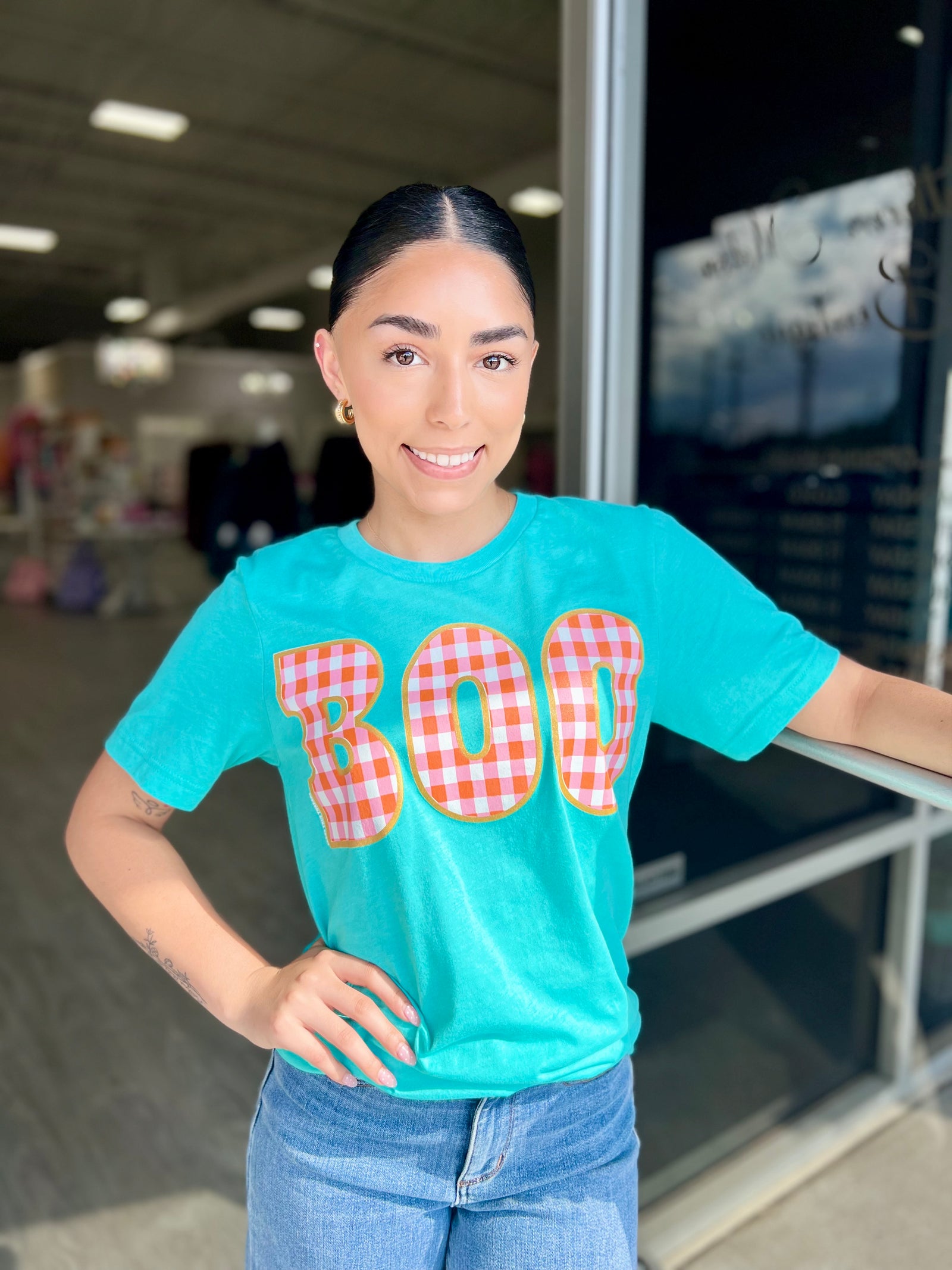 Checkered Boo Sea Green Tee