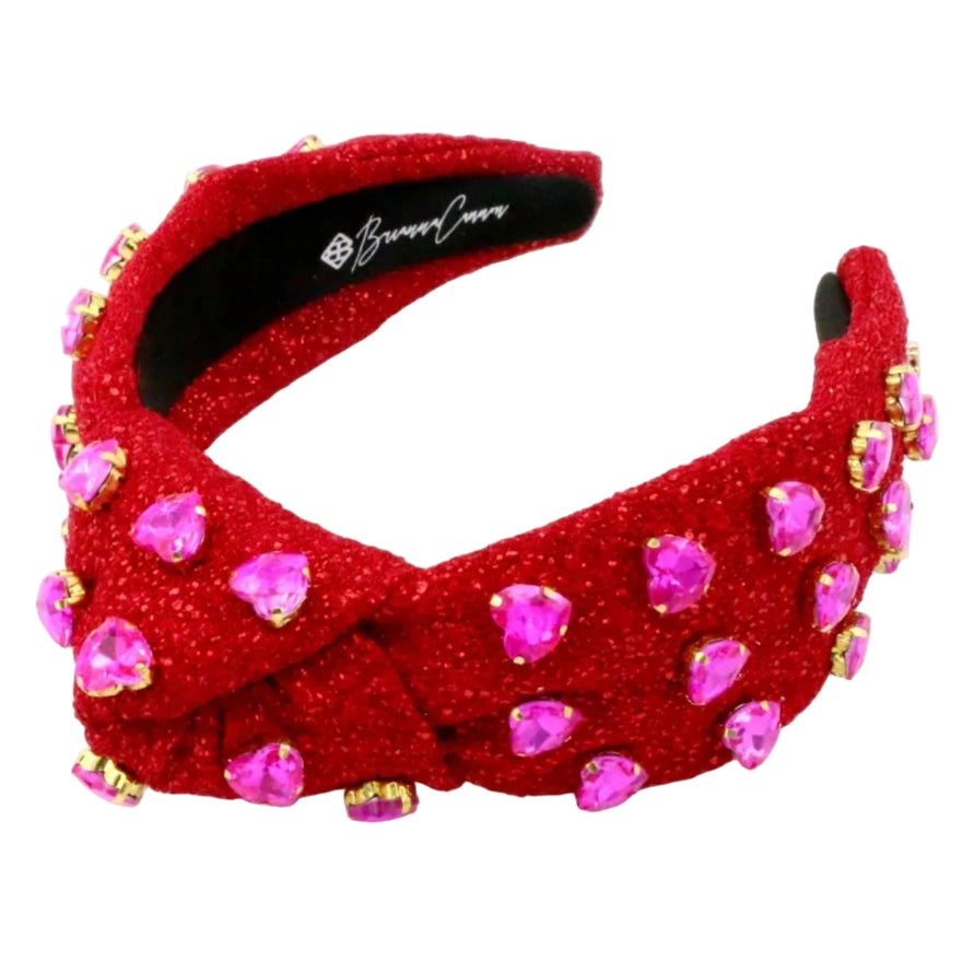 Red Headband with Hot Pink Hearts