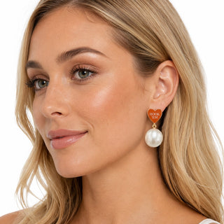 Texas Heart Pearl Drop Earrings