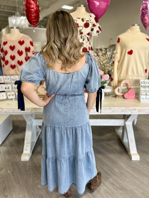 Willow Bow Sleeve Denim Dress