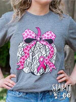 CANCER RIBBON BOW PUMPKIN TEE