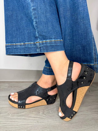 Volta ll Black Metallic Wedge by Corkys