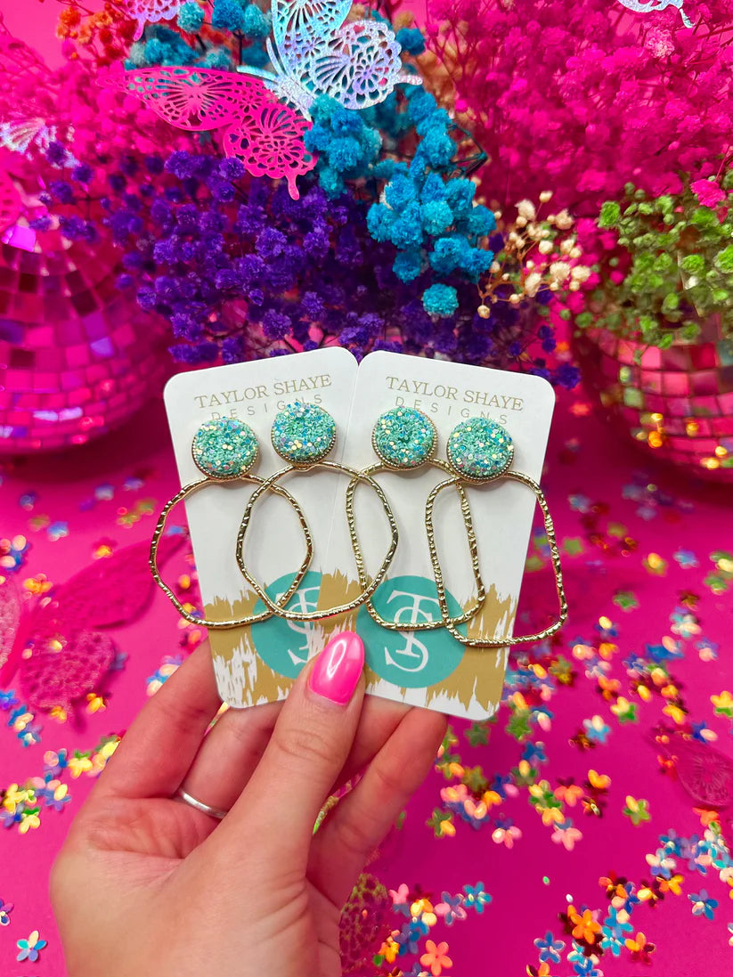 Glitter Top Hoops-mint/round