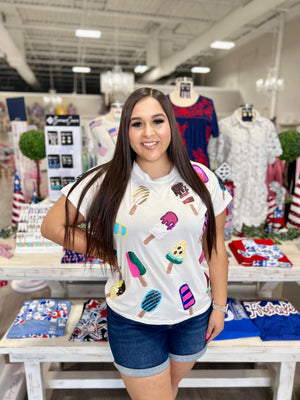 WHITE SCATTERED MULTI COLOR POPSICLE TEE