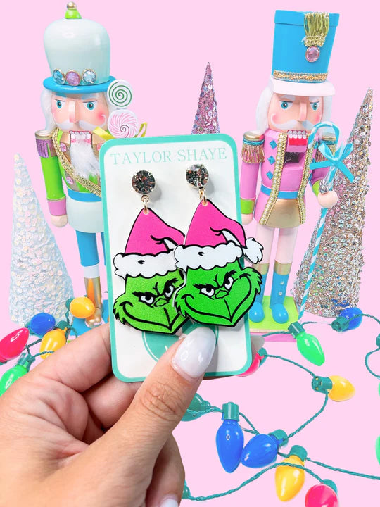 Matte Pink Grinch Earrings