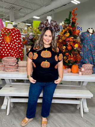 QUEEN OF SPARKLES BLACK LEOPARD PUMPKIN TEE