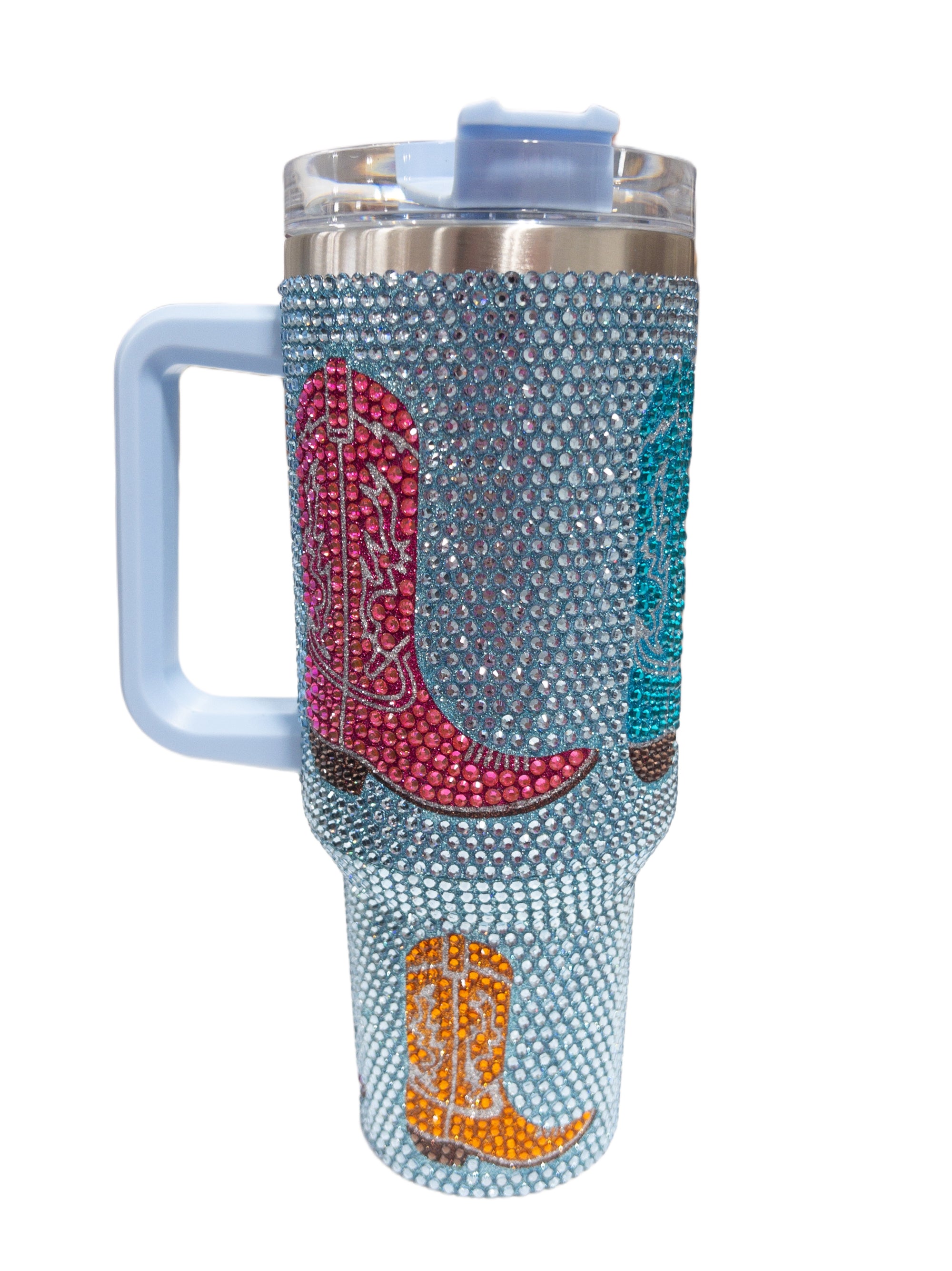 QUEEN OF SPARKLES BLUE COWBOY BOOT RHINESTONE TUMBLER