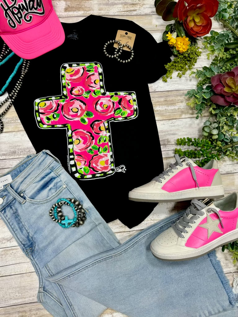 CALLIE PINK FLORAL CROSS