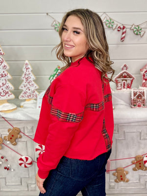 RED PLAID BOW SWEATSHIRT