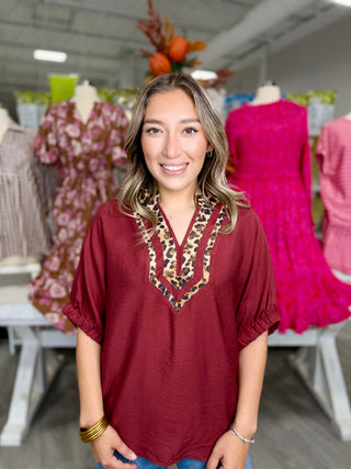 TERESA BURGUNDY LEOPARD TOP