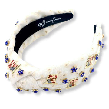 WHITE EYELET HEADBAND WITH FLAGS & STARS BRIANNA CANNON