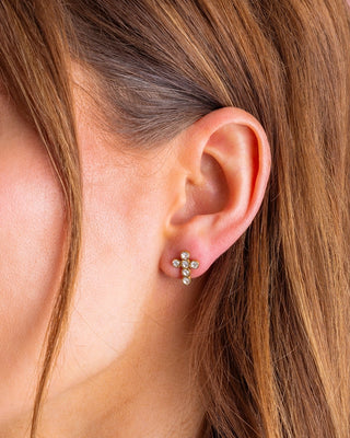 Faith Stud Earrings - Gold-Plated + Crystal Gem Crosses