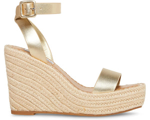 STEVE MADDEN UPSTAGE GOLD LEATHER WEDGES