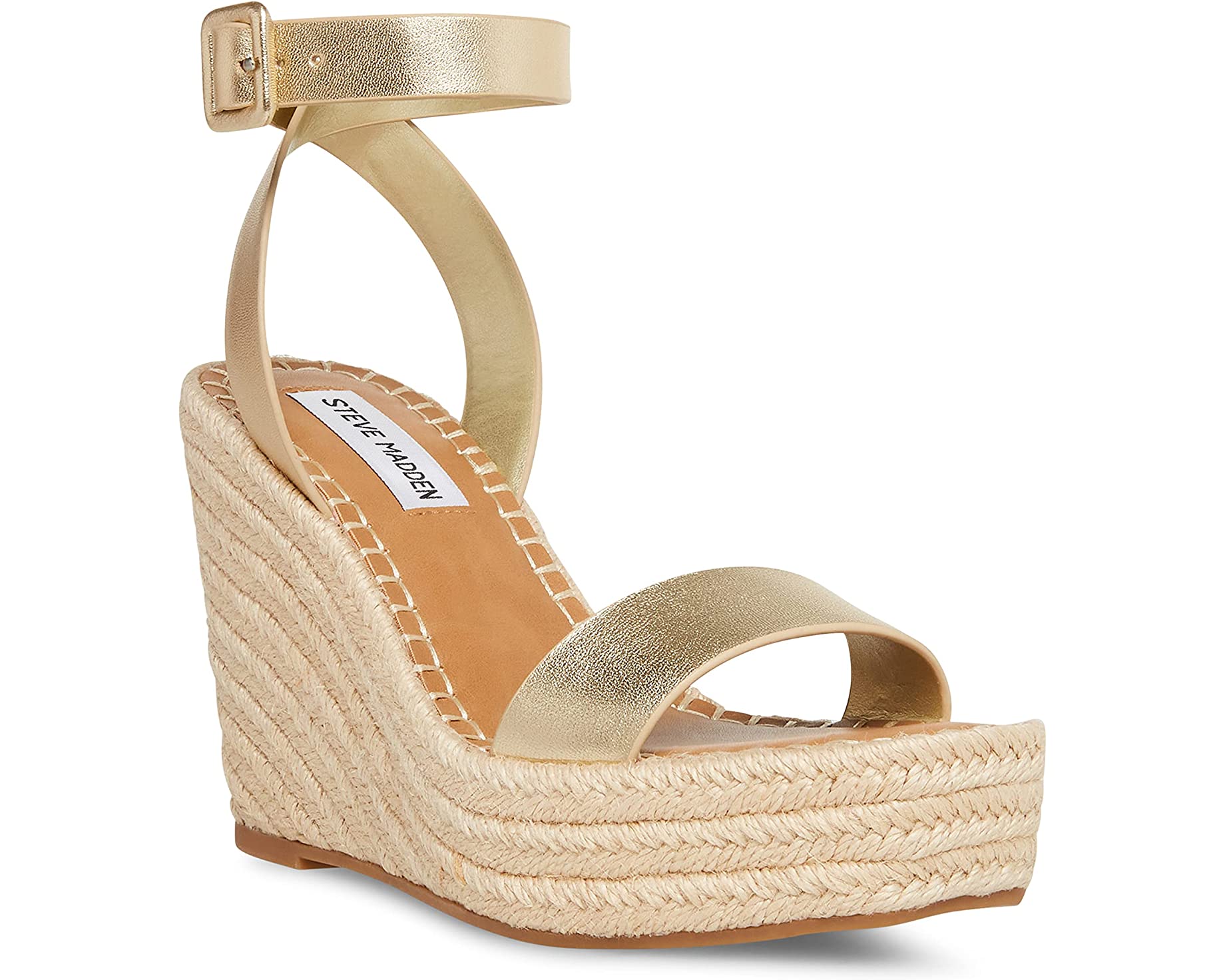 STEVE MADDEN UPSTAGE GOLD LEATHER WEDGES