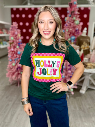 Pink & Red Checkered Holly Jolly Tee
