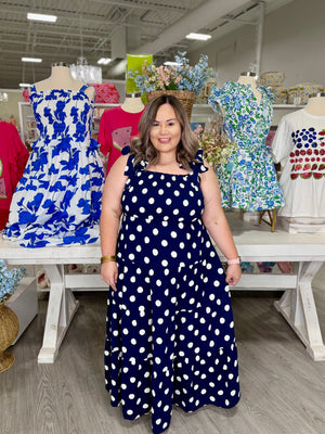 PATTY NAVY POLKA DOT MAXI DRESS
