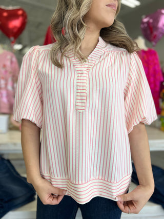 POPPY PINK STRIPED BLOUSE