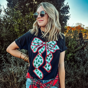 GLITTER BOW WITH TINY TREES TEE