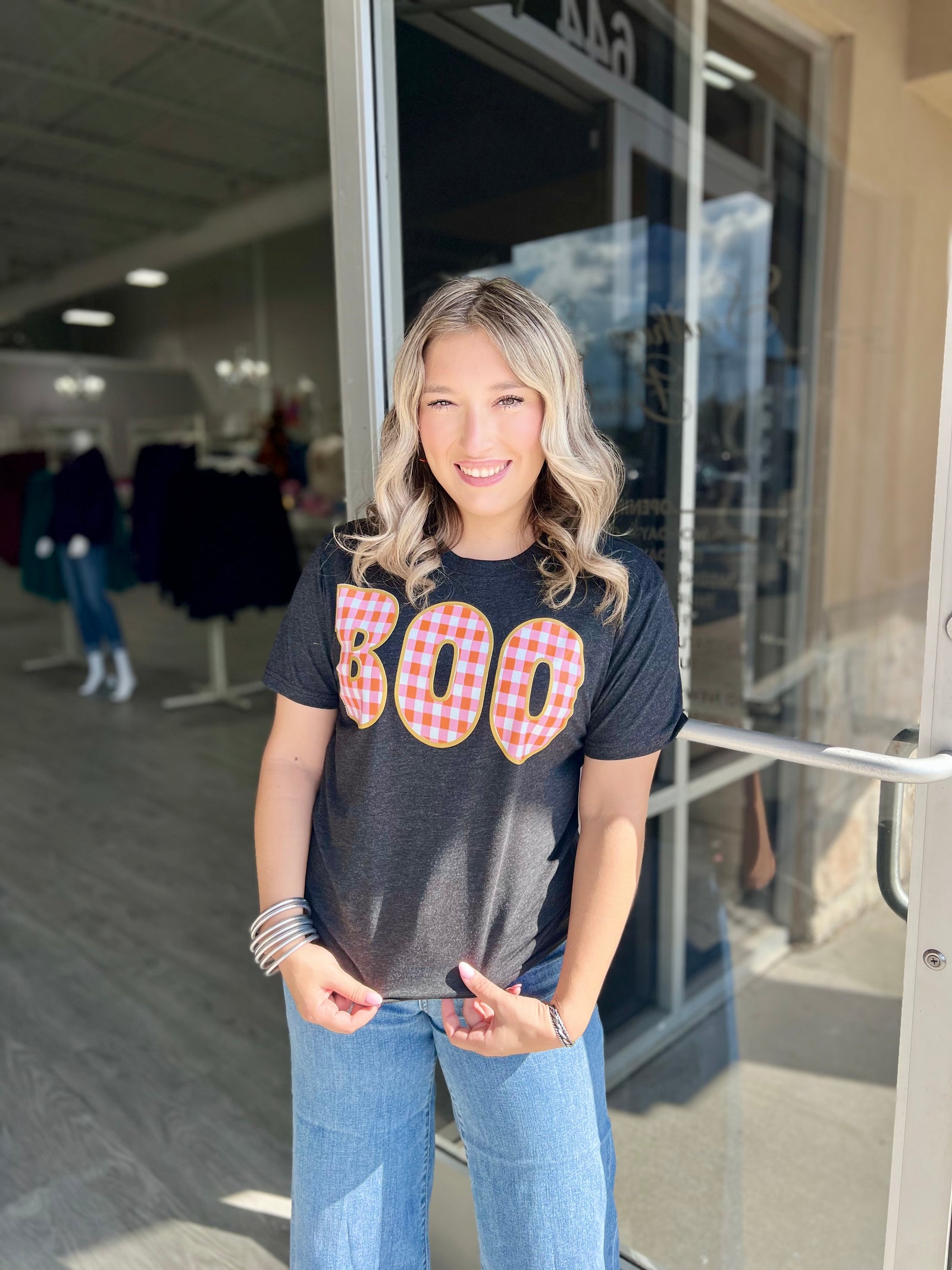 Checkered Boo Black Tee