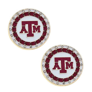 Texas A&M Aggies Pave Disc Stud Earrings in Maroon/White