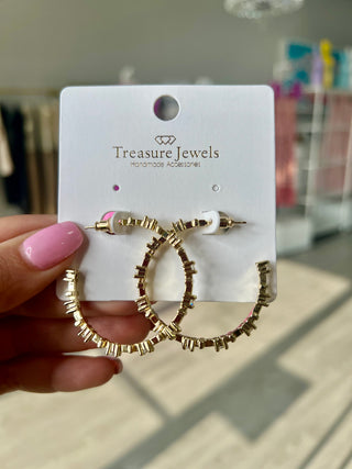 CROSS CRYSTAL HOOPS- GOLD