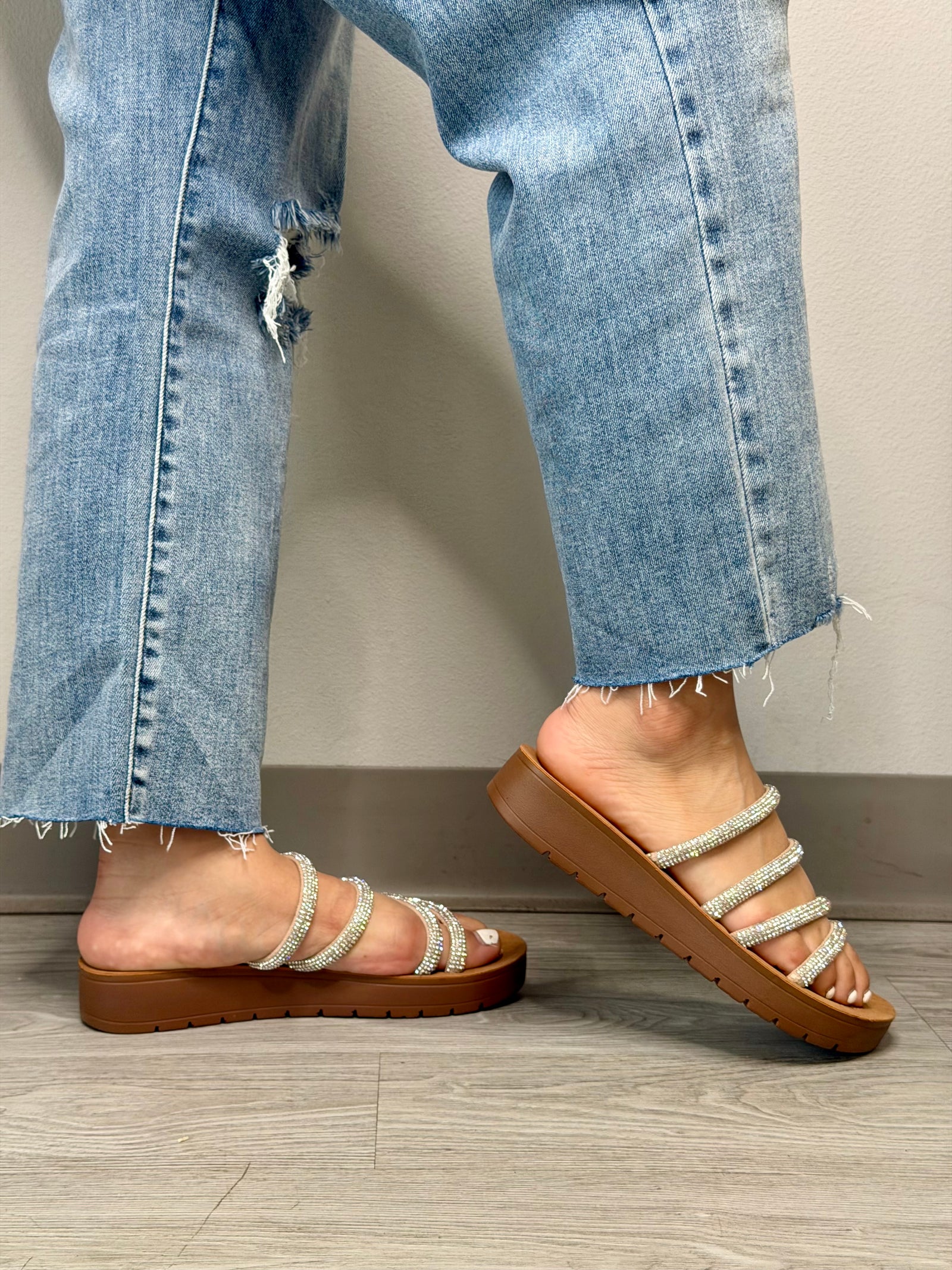 CORKY STRIPETEASE RHINESTONE SANDALS