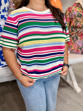 DEANNA Stripe Crochet  TOP