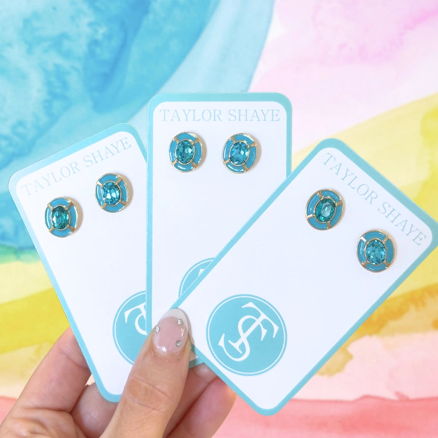 Enamel Oval Stud-blue