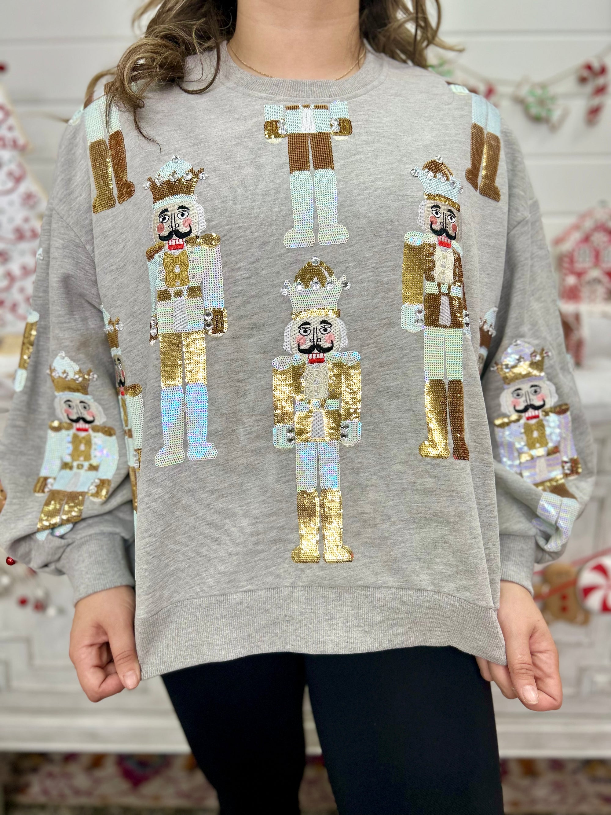 GREY & GOLD SCATTERED NUTCRACKER SWEATSHIRT