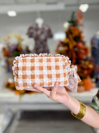 Essentials Quilted Cosmetic Pouch-Maple Gingham